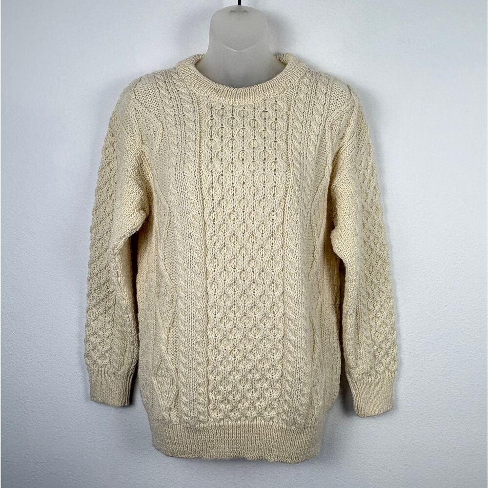 Aran Crafts Ireland 100% Wool IRISH ARAN UNISEX SWEATER C1347 in Ecru Size S NWT